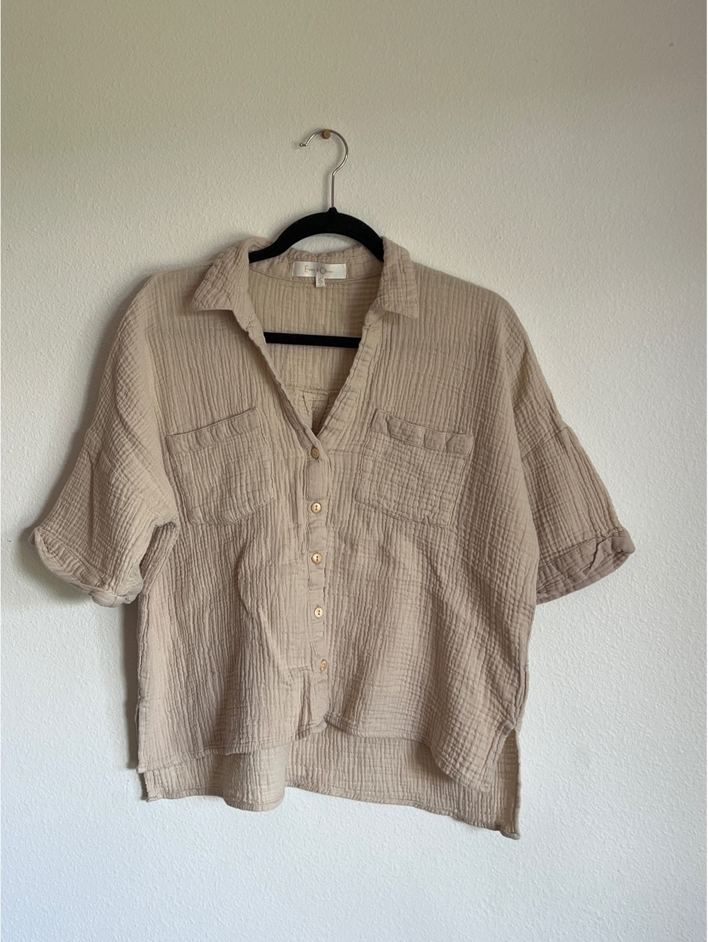 Eden & Olivia Beige Cotton Button-Up Blouse XL